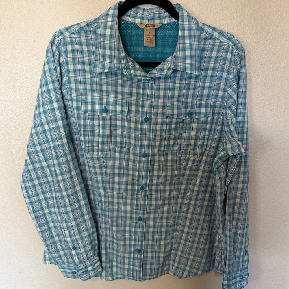 Duluth Trading Company Armachillo Cooling Button-Up Shirt Blue Women's Large